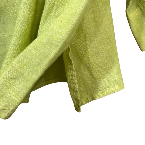 Foxcroft 14W Relaxed Chartreuse 100% Linen Long Sleeve Button Down Shirt - Picture 3 of 6